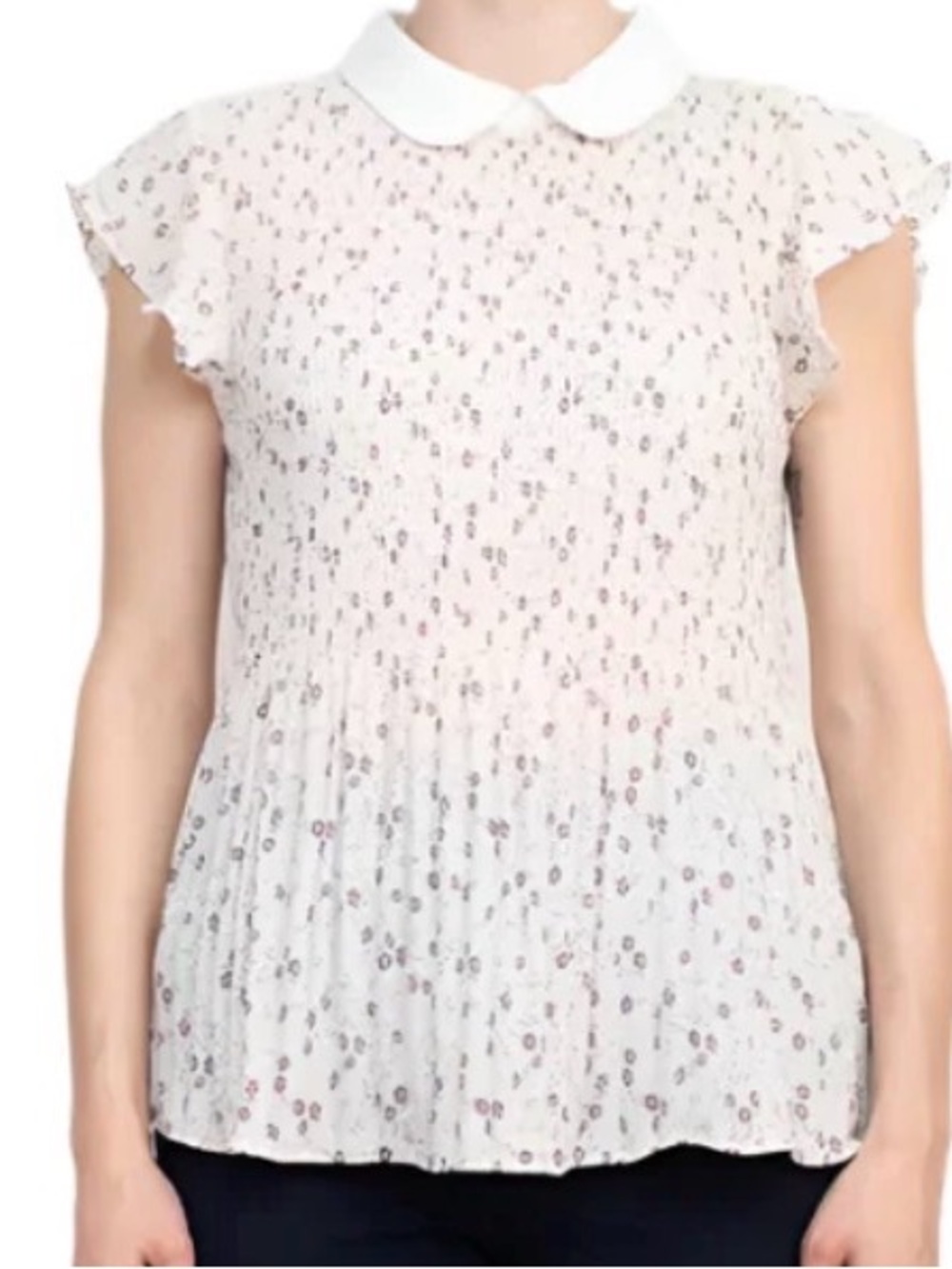 Adrianna Papell Floral Pleated Peter Pan Collar Blouse. Work Church School